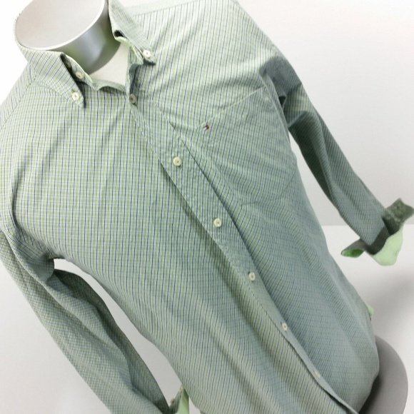 Tommy Hilfiger Plaid Shirt Green 80s 2 Ply Preppy - Picture 1 of 7